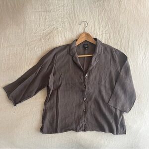 Classic Eileen Fisher Linen 3/4 Sleeve Blouse Sz M Taupe